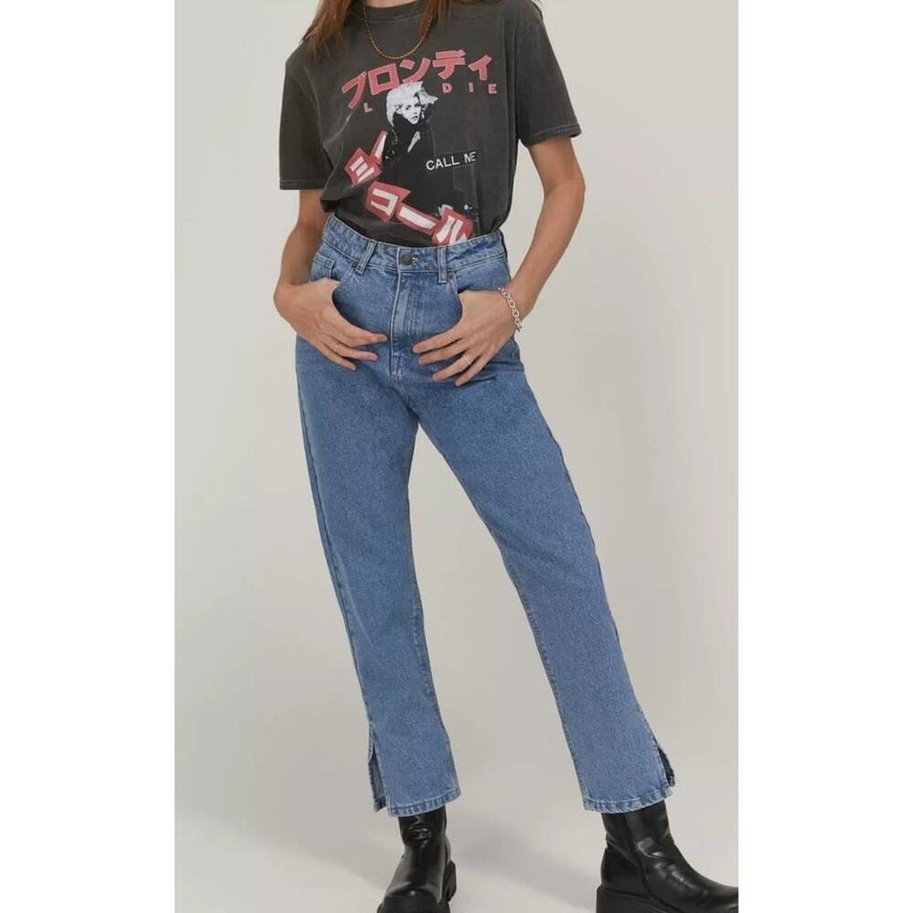 Nasty Gal Light Wash Split Hem 100% Cotton Denim Mom Jeans Women 8